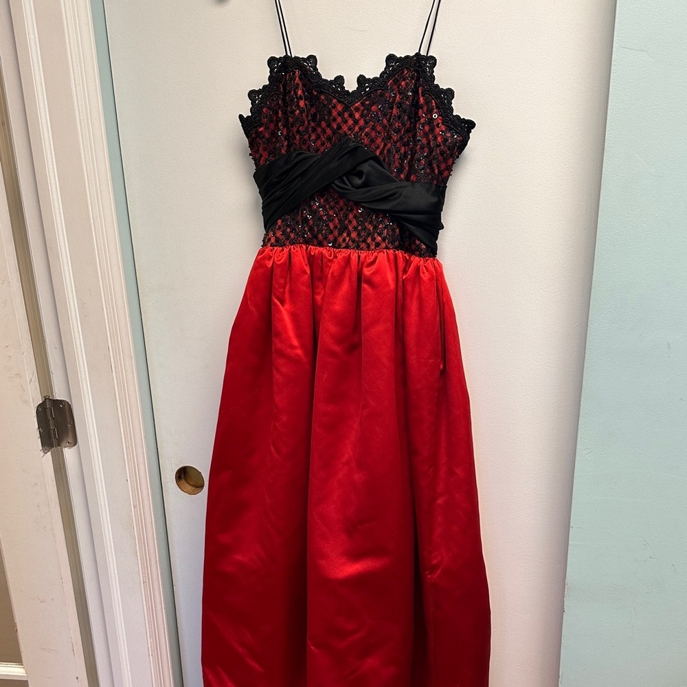 Vintage Black And Red Lace Dress